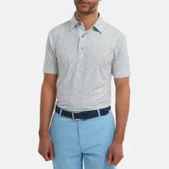 FootJoy Digital Camo FJ Print Lisle Golf Polo Shirt -Golf Sporting Goods Store FootJoy SS22 Digital Camo FJ Print Lisle Golf Polo Shirt Grey 88438 Front model 1