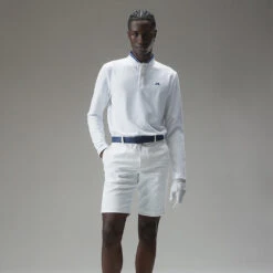 J.Lindeberg Tyson Long Sleeve Golf Polo Shirt -Golf Sporting Goods Store J.Lindeberg Tyson LS Reg Fit Polo GMJT07801 0000 SHLIN154 WhiteNavy Peony Model 1