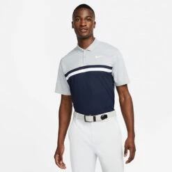 Nike Dry Victory Colourblock Golf Polo Shirt -Golf Sporting Goods Store Nike SS22 Dry Victory Colourblock Golf Polo Shirt DH0845 077 M Smoke Grey Obsidian White model 1