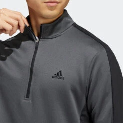Adidas Colour Block 1/4 Zip Golf Sweater -Golf Sporting Goods Store adidas SS22 Colour Block 1 4 Zip Golf Sweater HC5573 Grey Six Black Model 2