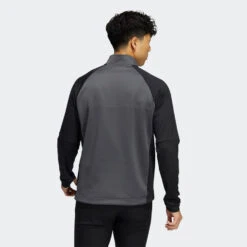 Adidas Colour Block 1/4 Zip Golf Sweater -Golf Sporting Goods Store adidas SS22 Colour Block 1 4 Zip Golf Sweater HC5573 Grey Six Black Model 3